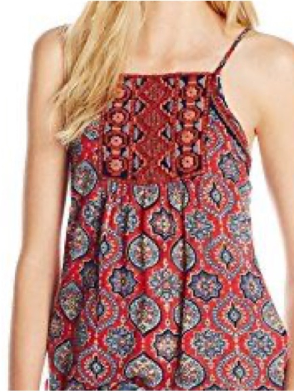 ✨Lucky Brand Red and Blue Embroidered Geometric Camisole